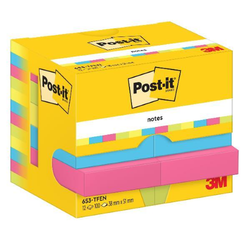 3M POST-IT ENERGETIC BLOCCHETTO DA 100 FOGLI 38X51 mm COLORI ASSORTITI CONF 12 Pz.